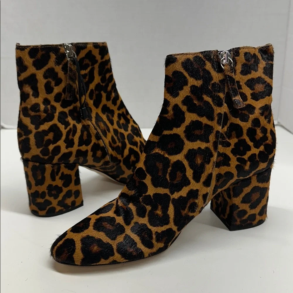 Zara Heeled Boots High Heel Ankle Boots Pony Hair Animal Cheetah Print Brown 6.5